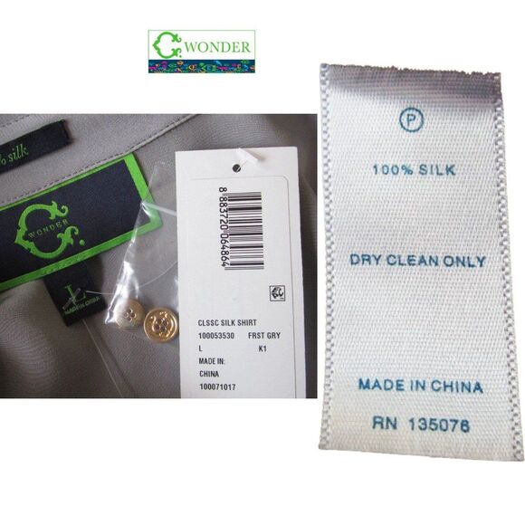 C. Wonder NEW Glam CLASSIC 100% Silk Button Down Shirt L - Picture 11 of 12